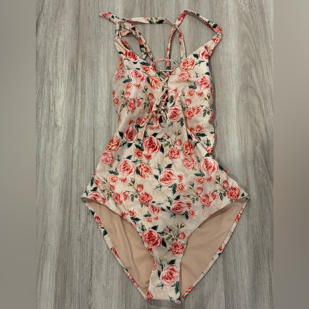 Jantzen Floral Swimsuit with Red and Cream Accents